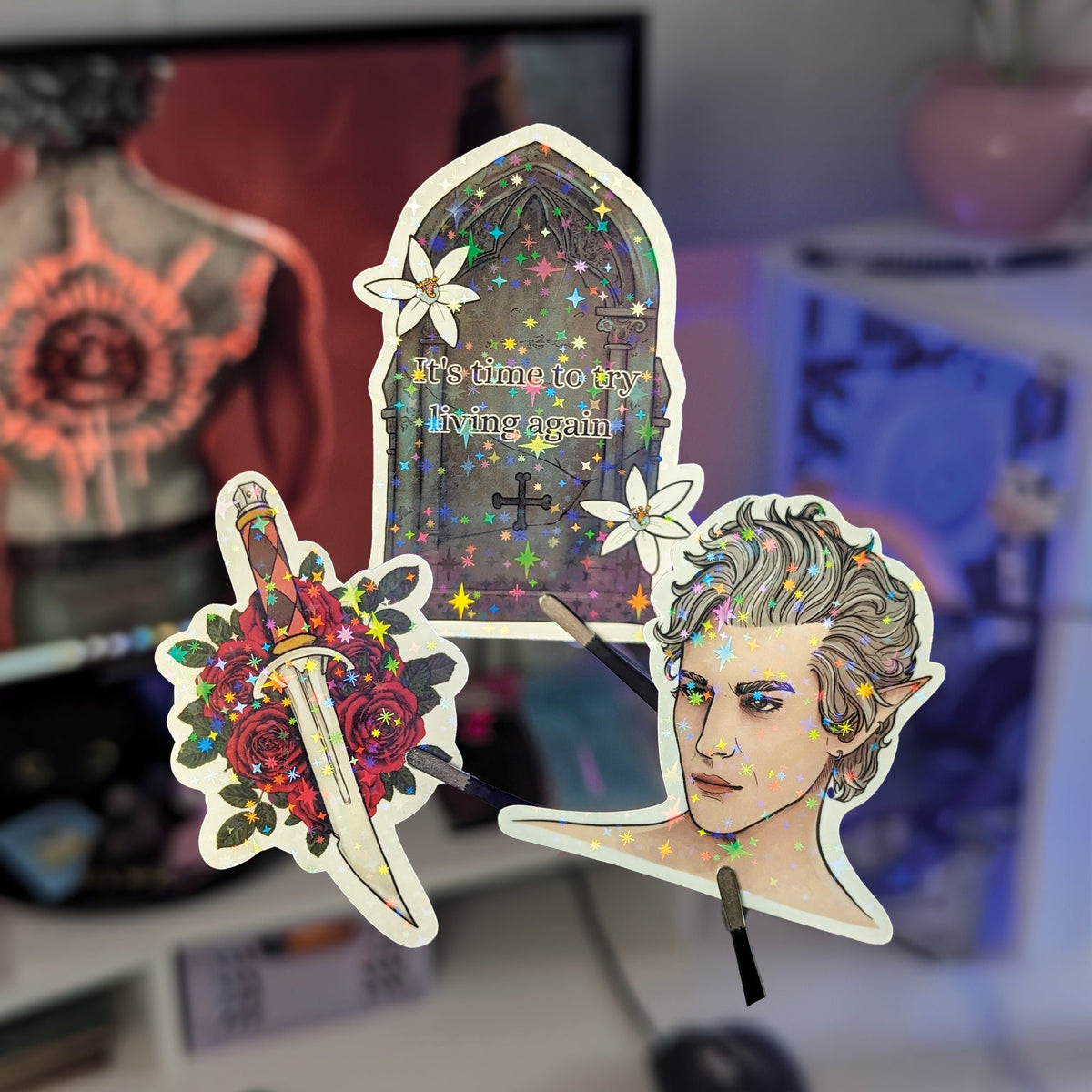 Astarion / Grave / Dagger | BG3 Baldur's Gate 3 | Handmade Die Cut Vinyl Stickers | Astarion Quote Graveyard Romance