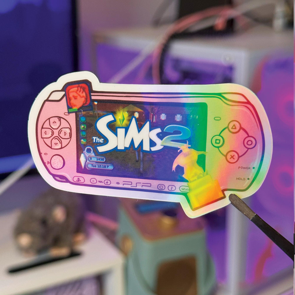 PSP Sims 2 Vinyl Sticker | Die Cut Handmade Holo Stars Vinyl Sticker The Sims 2 Alien Strangetown secrets playstation y2k nostalgia gaming