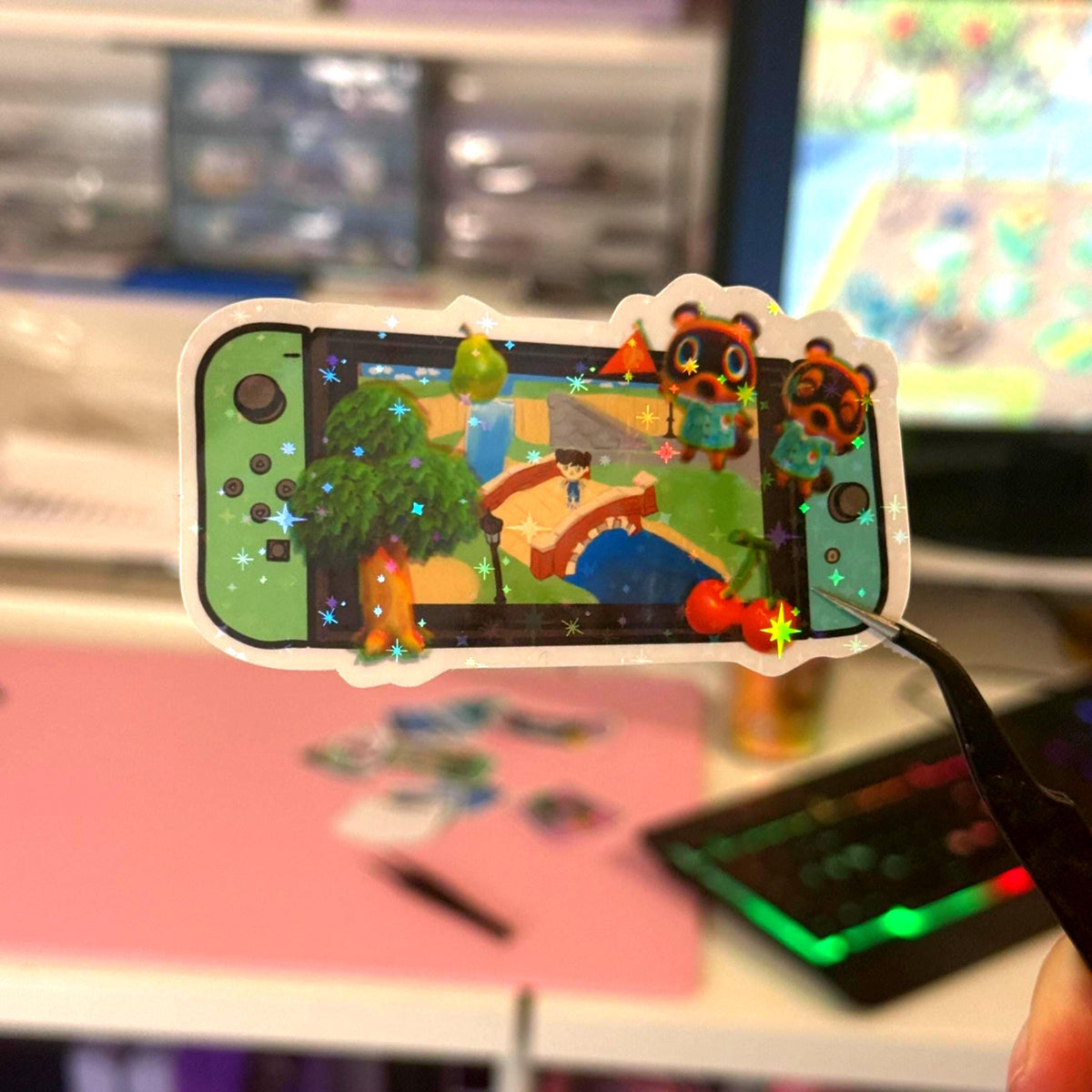 Nintendo Switch Animal Crossing New Horizons Vinyl Sticker | Die Cut Handmade Holo Stars Sparkle acnl tom nook acnh bells