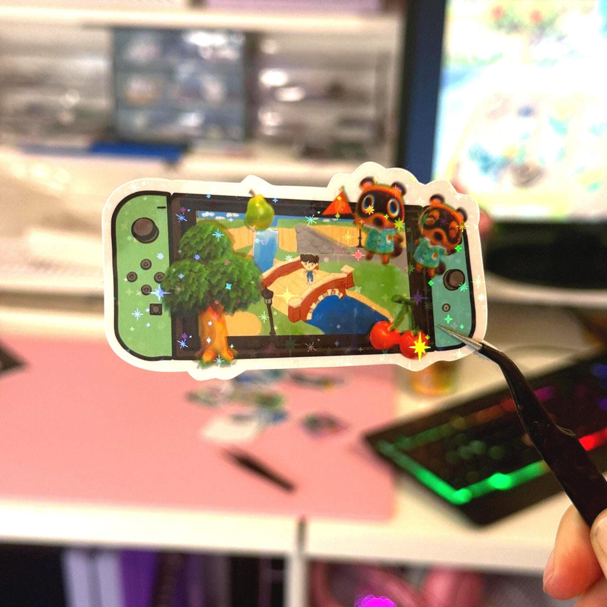 Nintendo Switch Animal Crossing New Horizons Vinyl Sticker | Die Cut Handmade Holo Stars Sparkle acnl tom nook acnh bells