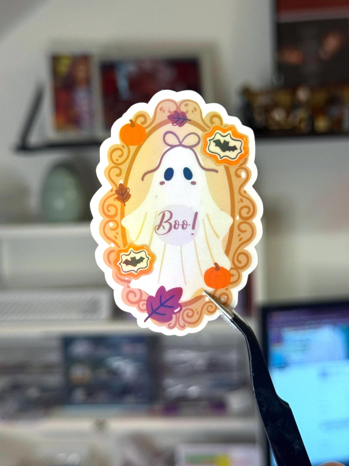 Pretty Ghost Halloween Vinyl Sticker | Die Cut Handmade Boo! Spooky Autumn Original
