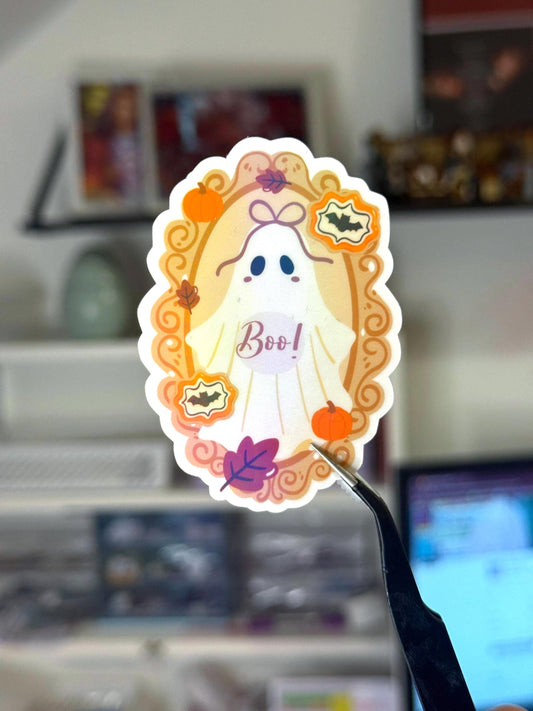 Pretty Ghost Halloween Vinyl Sticker | Die Cut Handmade Boo! Spooky Autumn Original