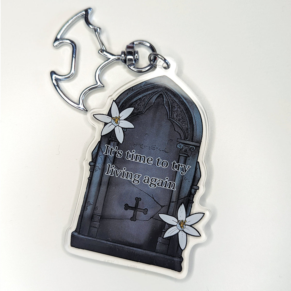 Astarion Gravestone Keychain | Baldurs Gate 3 Romance Quote 'It's Time To Try Living Again'