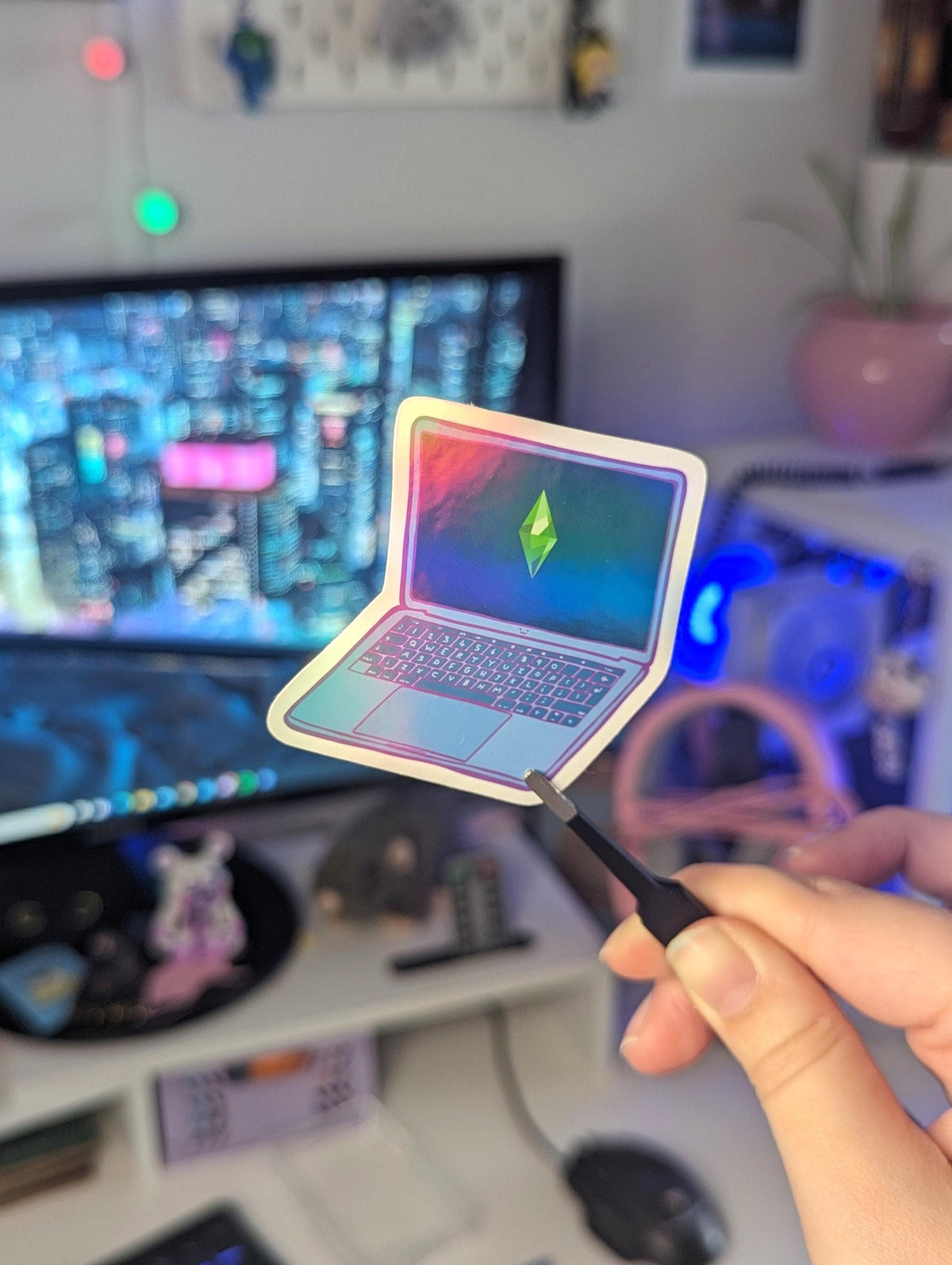 The Sims Laptop Sticker | Die Cut Handmade Holo Vinyl Sparkly Retro Gaming