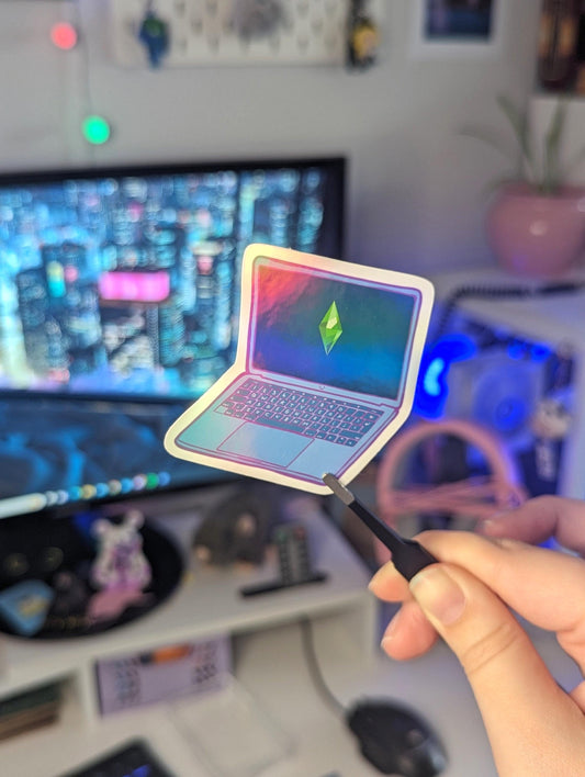 The Sims Laptop Sticker | Die Cut Handmade Holo Vinyl Sparkly Retro Gaming