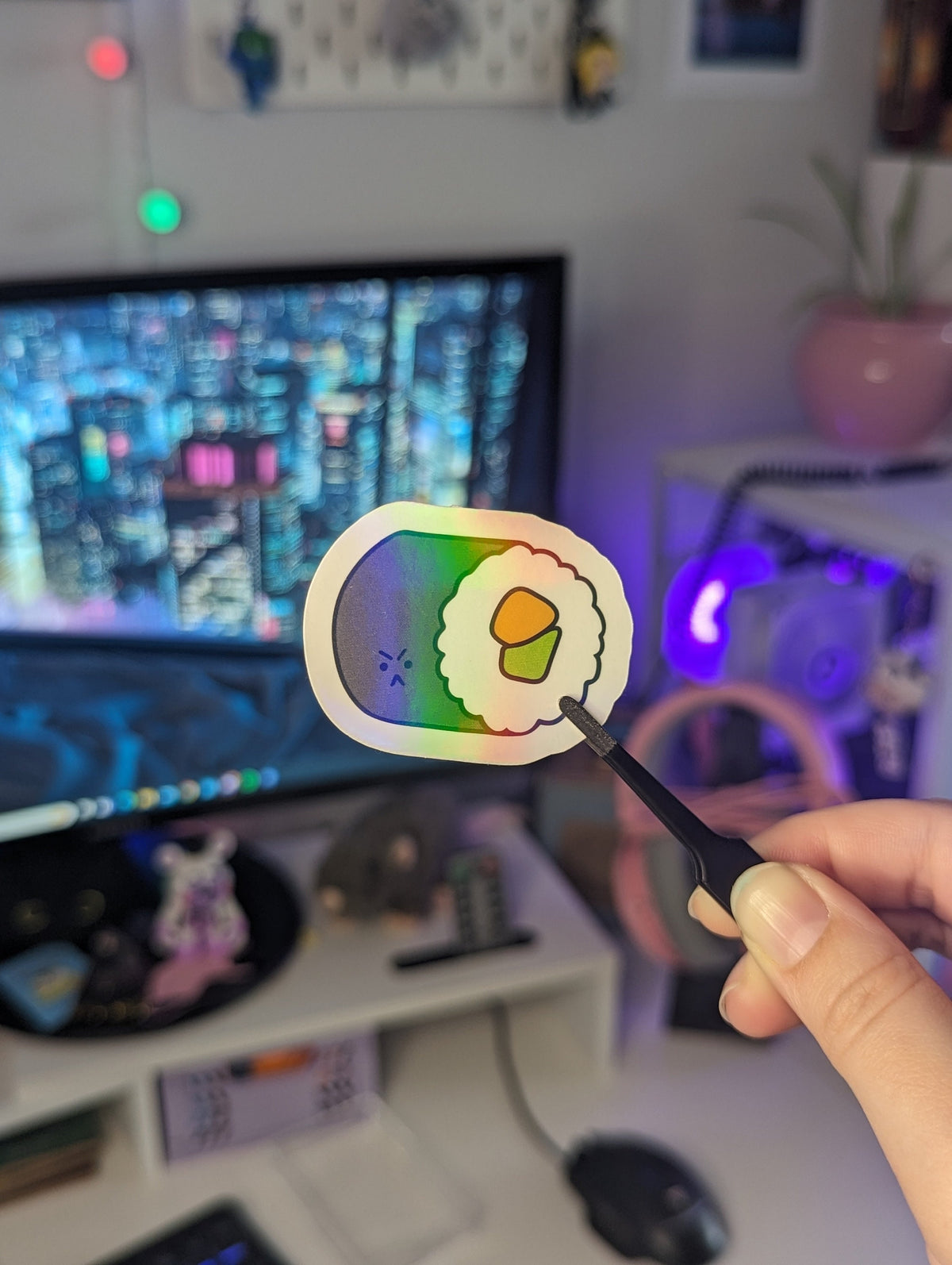 Sushi Holo Vinyl Stickers | Cute sushi shiny stickers perfect for laptops, durable and water resistant | Salmon Egg Onigiri Mochi Tamago