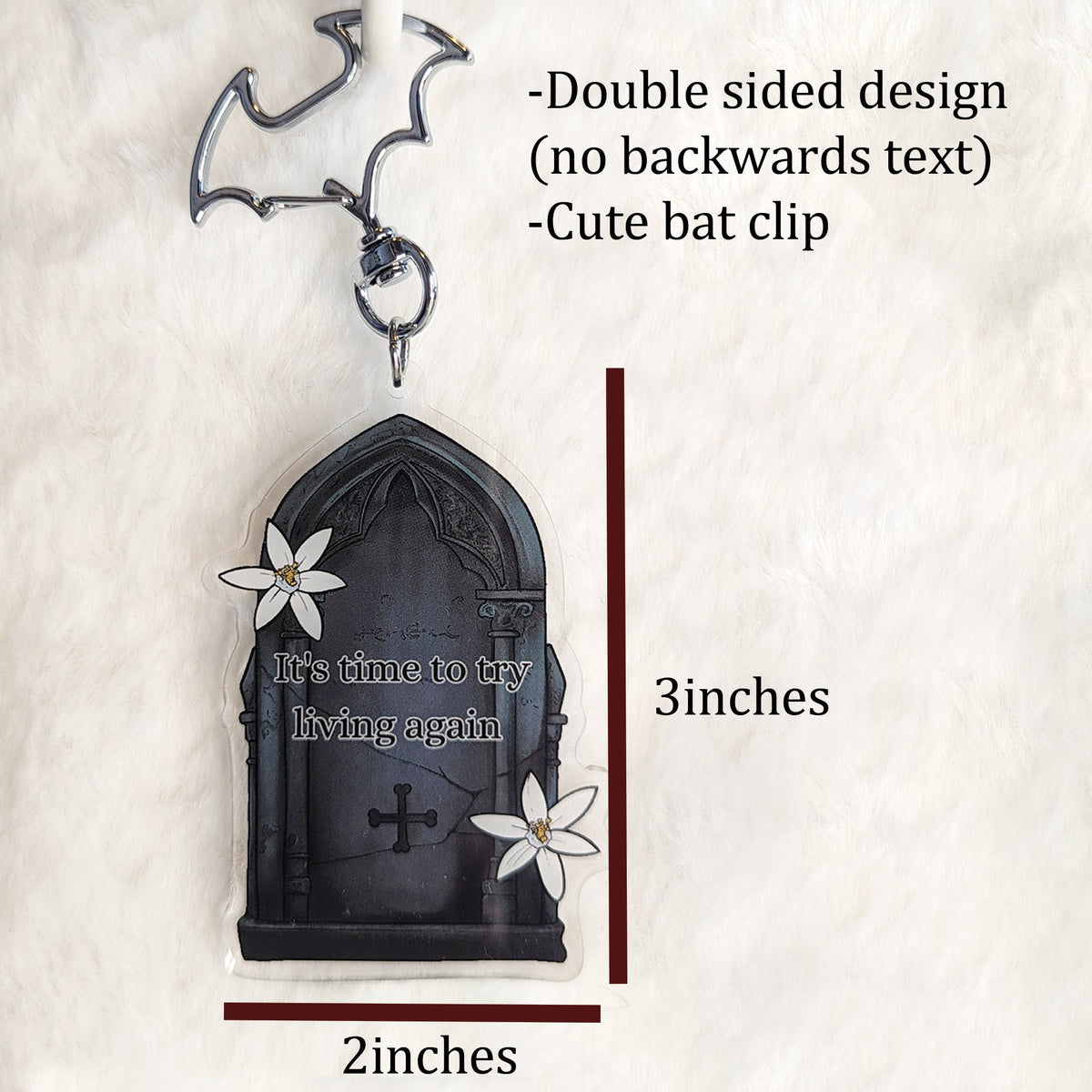 Astarion Gravestone Keychain | Baldurs Gate 3 Romance Quote 'It's Time To Try Living Again'