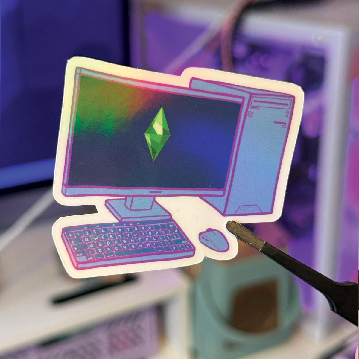 The Sims PC Gamer Sticker | Die Cut Handmade Holo Vinyl Sticker