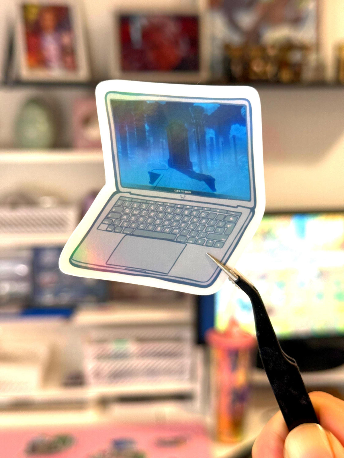 Genshin Impact Loading Screen Laptop Sticker | Die Cut Handmade Holo Vinyl Sparkly Retro Gaming