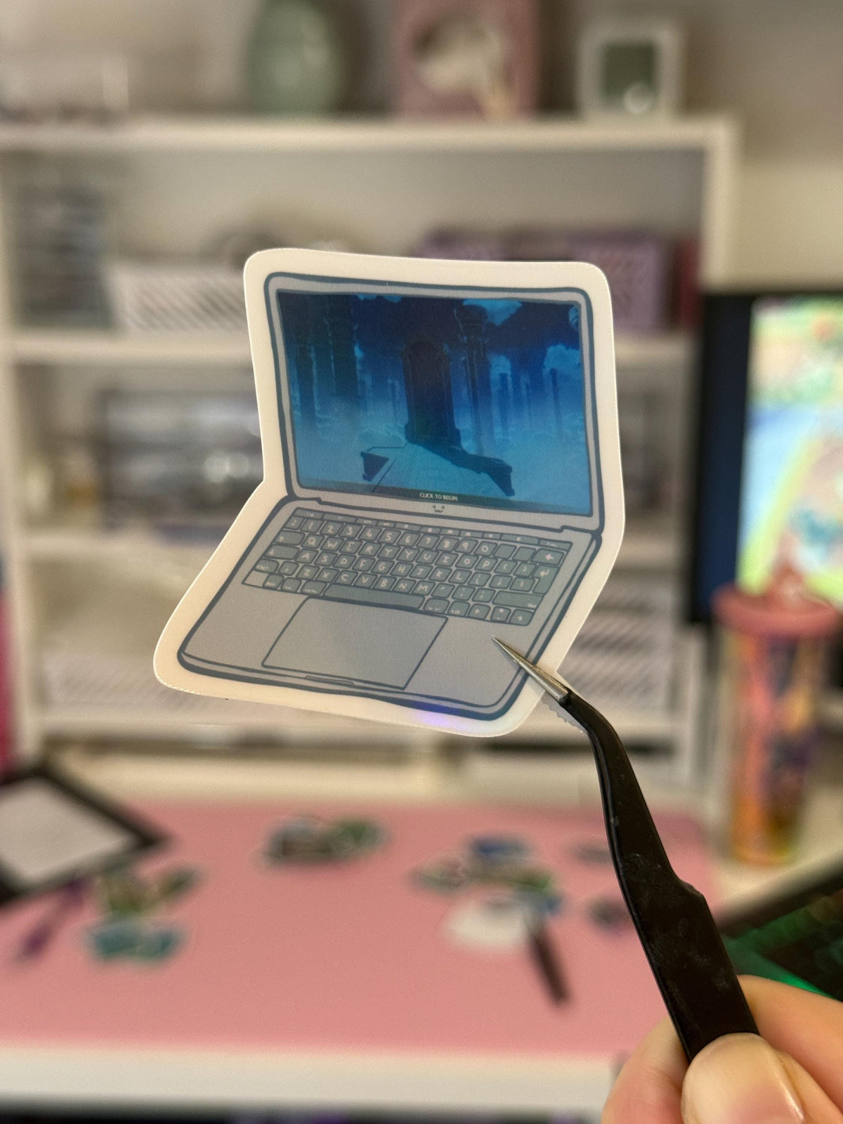 Genshin Impact Loading Screen Laptop Sticker | Die Cut Handmade Holo Vinyl Sparkly Retro Gaming