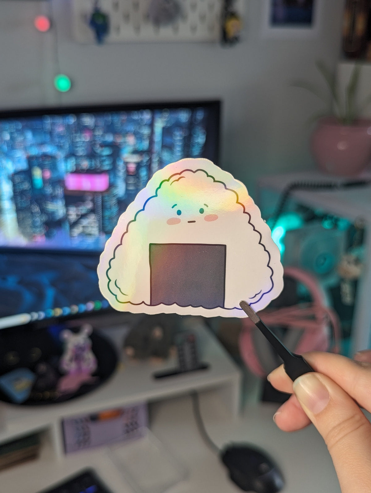 Sushi Holo Vinyl Stickers | Cute sushi shiny stickers perfect for laptops, durable and water resistant | Salmon Egg Onigiri Mochi Tamago
